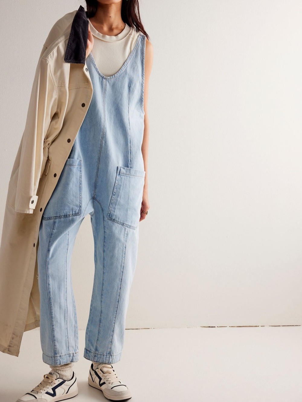 EUC Free People We the Free High Roller Jumpsuit Light Blue Denim